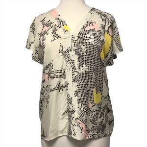 LAMADE V Neck Popover Short Sleeve Blouse Size Small